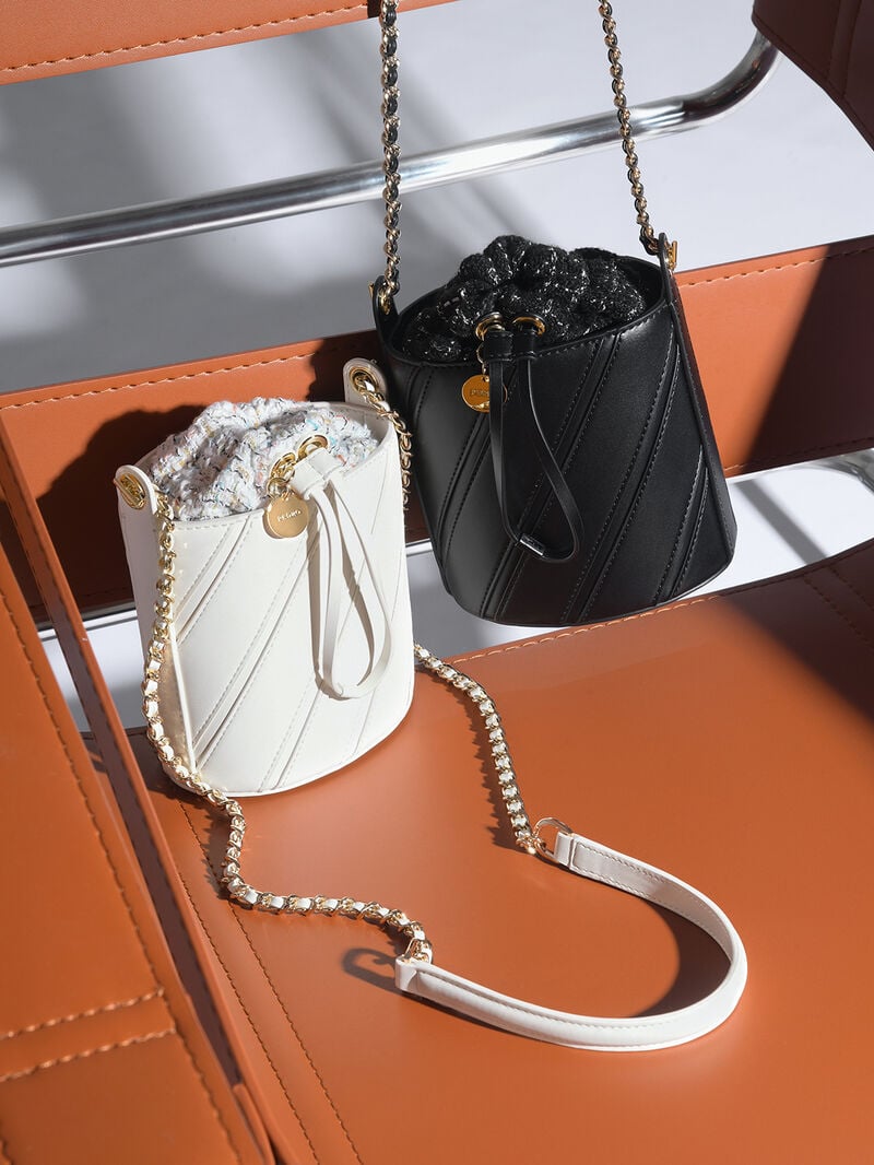 Pedro Tweed Drawstring Bags Women Bucket Bags Black | Q9Q-1965