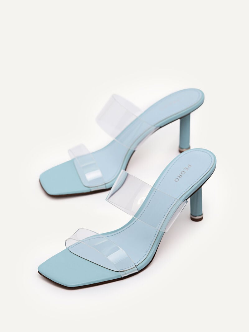 Pedro Vinyl Double Strap Women Heel Sandals Light Blue | Q9Q-1378