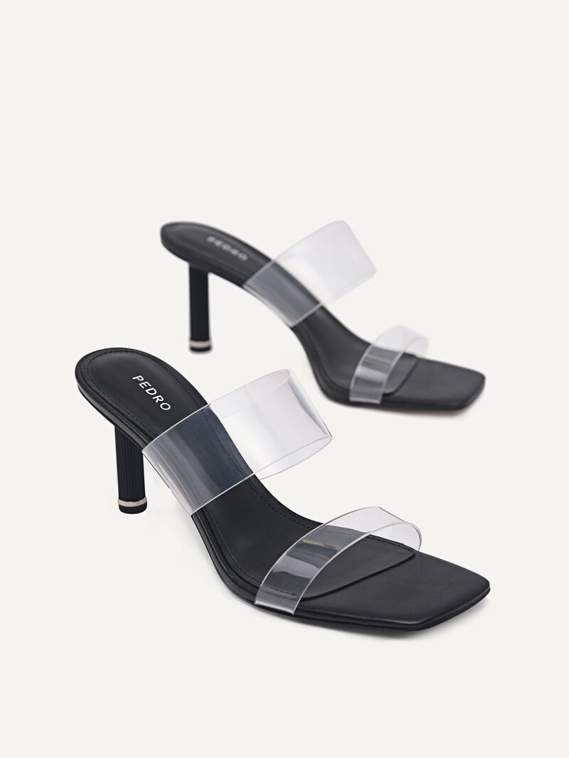 Pedro Vinyl Double Strap Women Heel Sandals Black | Q9Q-1377