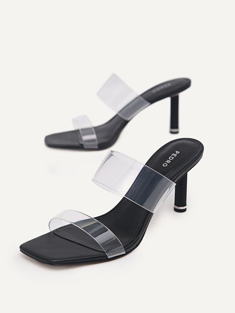 Pedro Vinyl Double Strap Women Heel Sandals Black | Q9Q-1377