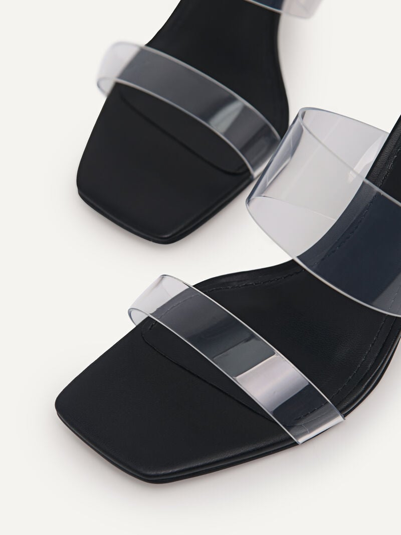 Pedro Vinyl Double Strap Women Heel Sandals Black | Q9Q-1377