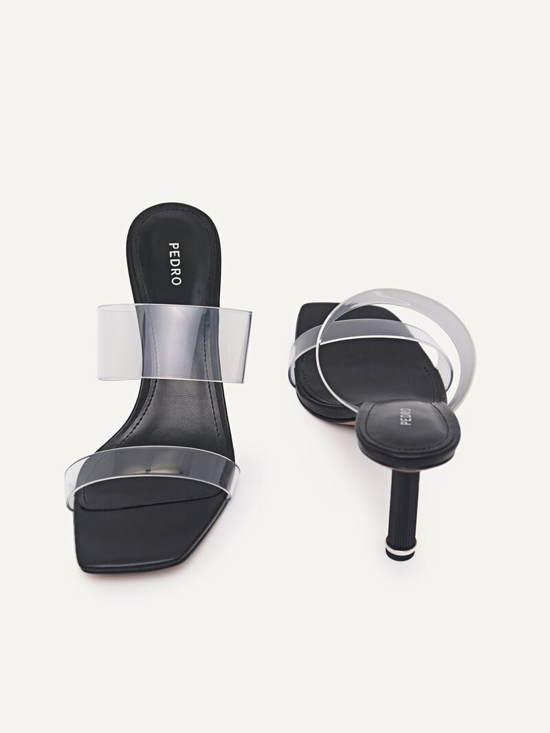 Pedro Vinyl Double Strap Women Heel Sandals Black | Q9Q-1377