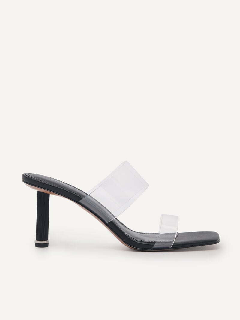 Pedro Vinyl Double Strap Women Heel Sandals Black | Q9Q-1377