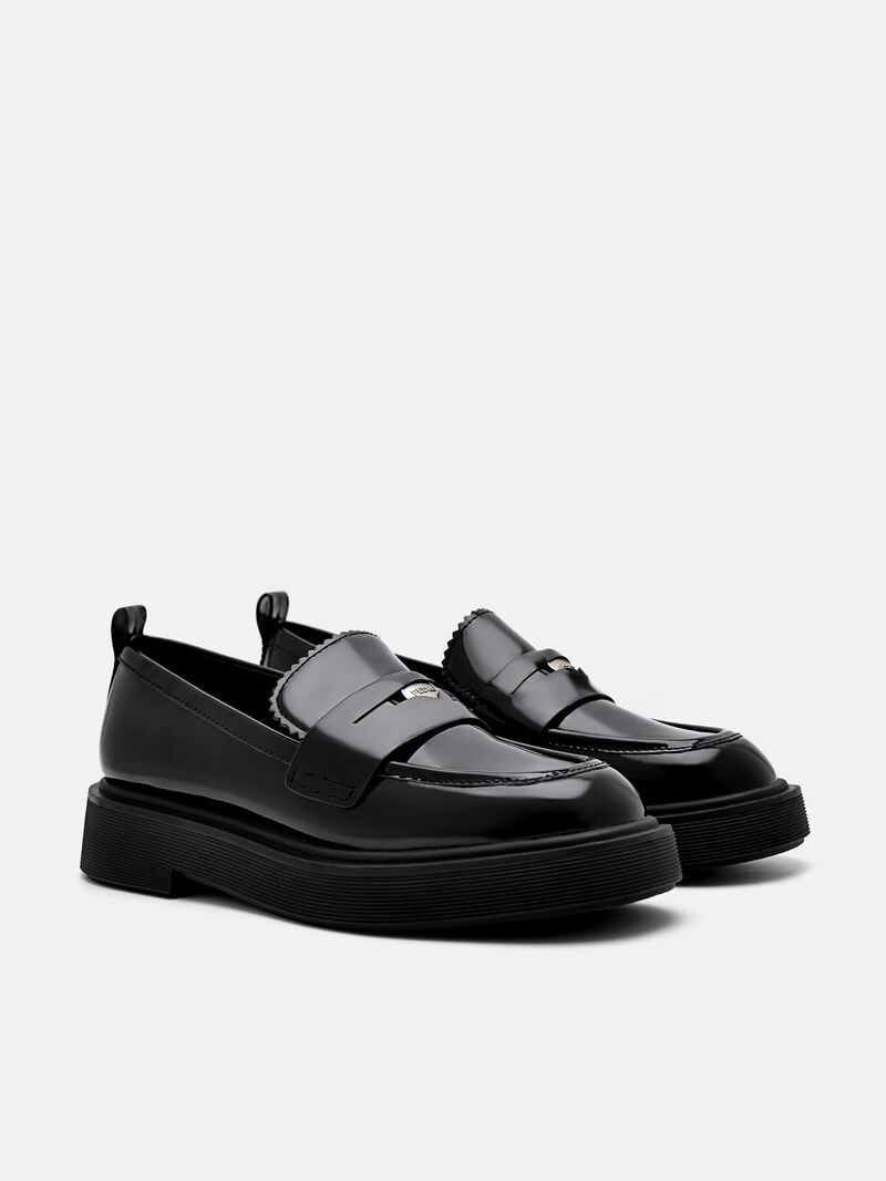 Pedro Wanda Leather Loafers Women Flats Black | Q9Q-1513